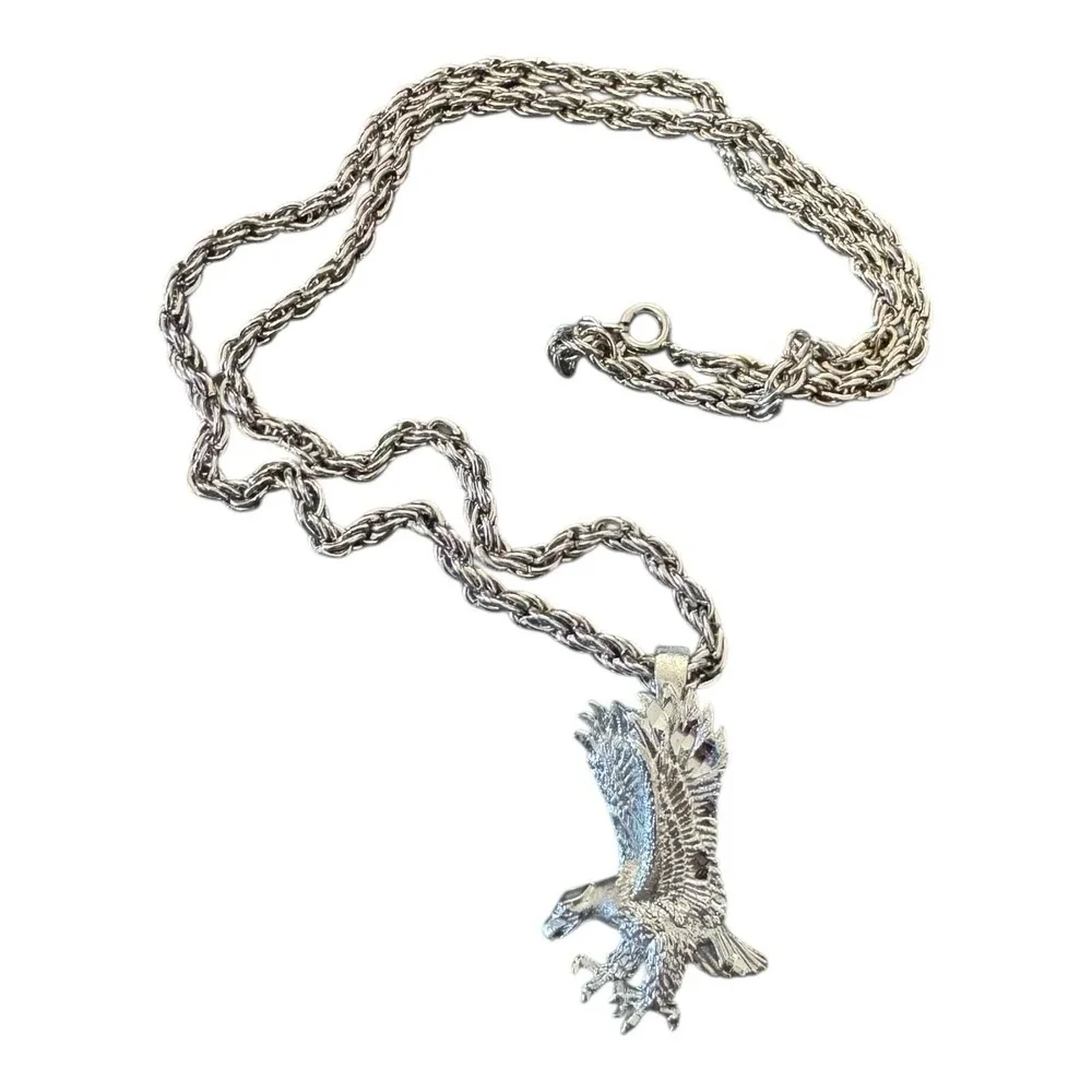 Vintage Silver Tone‎ Metal Eagle Pendant on 17